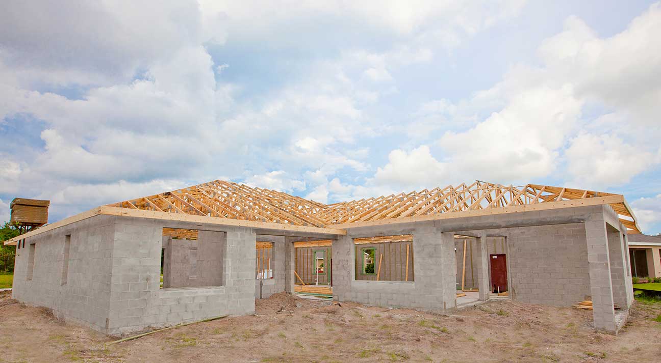 New construction, cement block, wood truss roof, Larry Franklin Construction